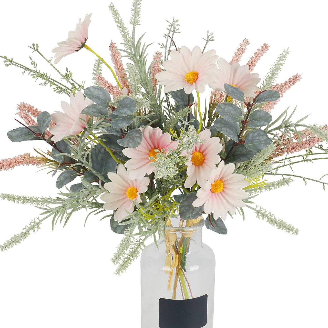 2-Bundle Artificial Wildflower Set – Faux Pink Daisies with Eucalyptus Stems, Silk Flower Bouquets for Farmhouse Décor, Party Table Centerpieces, and Indoor Home Decoration